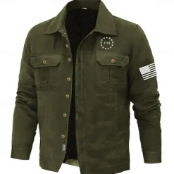 OUKU Men's American US Flag 1776 Work Shirt Western Shirt Cargo Shirt Long Sleeve Casual Sports & Outdoor Going out Fall Winter Turndown Print Black Army Green
