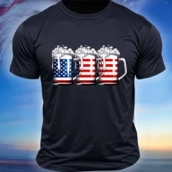 Discount OUKU Men's American US Flag Beer Flag / National flag T Shirt Short Sleeve Shirt Cotton Short Sleeve Graphic Shirt Black White Army Green Comfortable Tee Street Sports Outdoor Fashion Designer Clothing
