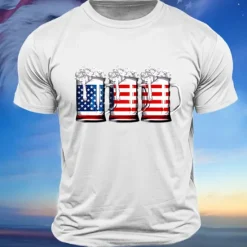 Discount OUKU Men's American US Flag Beer Flag / National flag T Shirt Short Sleeve Shirt Cotton Short Sleeve Graphic Shirt Black White Army Green Comfortable Tee Street Sports Outdoor Fashion Designer Clothing
