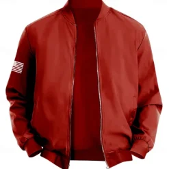 Outlet OUKU Men's American US Flag Bomber Jacket Coat Practical Casual Sports Outdoor Daily Wear Side Pockets Zip Front Graphic Fall Winter Standing Collar Long Sleeve Black Red Army Green