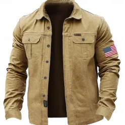 Clearance OUKU Men's American US Flag Cowboy Patriotic Work Shirt Western Shirt Cargo Shirt Long Sleeve Casual Tactical Sports & Outdoor Going out Winter Spring & Fall Turndown Print Army Green Khaki