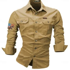 Hot OUKU Men's American US Flag Cowboy Work Shirt Western Shirt Cargo Shirt Long Sleeve Western Casual Sports & Outdoor Going out Spring Fall Turndown Print Black White Army Green Red Blue