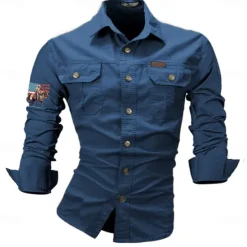 Hot OUKU Men's American US Flag Cowboy Work Shirt Western Shirt Cargo Shirt Long Sleeve Western Casual Sports & Outdoor Going out Spring Fall Turndown Print Black White Army Green Red Blue