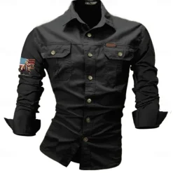Hot OUKU Men's American US Flag Cowboy Work Shirt Western Shirt Cargo Shirt Long Sleeve Western Casual Sports & Outdoor Going out Spring Fall Turndown Print Black White Army Green Red Blue