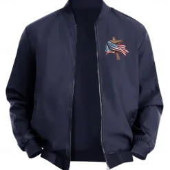 Best OUKU Men's American US Flag Cross Bomber Jacket Coat Casual Sports Outdoor Daily Wear Side Pockets Zip Front Graphic Fall Winter Standing Collar Long Sleeve Black Red Army Green