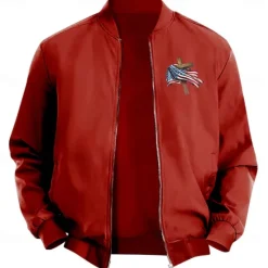 Best OUKU Men's American US Flag Cross Bomber Jacket Coat Casual Sports Outdoor Daily Wear Side Pockets Zip Front Graphic Fall Winter Standing Collar Long Sleeve Black Red Army Green