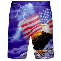 OUKU Men's American US Flag Eagle Patriotic Swim Trunks Swim Shorts Board Shorts Mid Waist Streetwear Hawaiian Casual Vacation Daily Holiday Drawstring Elastic Waist 3D Print Designer Clothing Apparel Blue