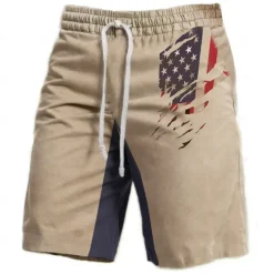 OUKU Men's American US Flag Graphic Prints Sweat Shorts Beach Shorts Terry Shorts Mid Waist Vintage Casual Daily Holiday Streetwear Drawstring Elastic Waist 3D Print Designer Clothing Apparel