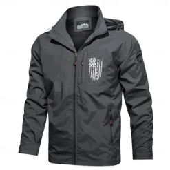 OUKU Men's American US Flag Jacket Raincoat Shell Jacket Waterproof Rain Waterproof Lightweight Casual Sports Outdoor Camping & Hiking Embroidered Side Pockets Zip Front Fall Winter Hooded Long Sleeve
