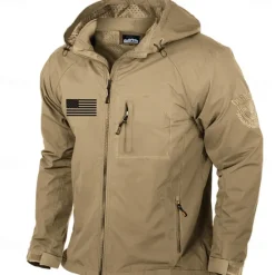 OUKU Men's American US Flag Jacket Raincoat Shell Jacket Waterproof Rain Waterproof Lightweight Casual Sports Outdoor Camping & Hiking Embroidered Side Pockets Zip Front Fall Winter Hooded Long Sleeve