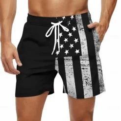 Discount OUKU Men's American US Flag Patriotic Swim Trunks Swim Shorts Board Shorts Mid Waist Hawaiian Beach Wear Vacation Drawstring Mesh Lining Elastic Waist Designer Clothing Apparel