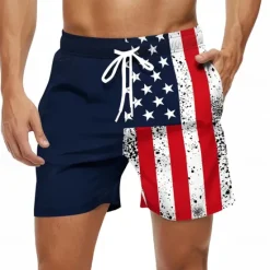 Discount OUKU Men's American US Flag Patriotic Swim Trunks Swim Shorts Board Shorts Mid Waist Hawaiian Beach Wear Vacation Drawstring Mesh Lining Elastic Waist Designer Clothing Apparel