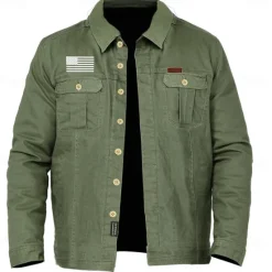 New OUKU Men's American US Flag Patriotic Work Shirt Western Shirt Cargo Shirt Long Sleeve Vintage Casual Tactical Sports & Outdoor Going out Winter Spring & Fall Turndown Print Army Green Khaki
