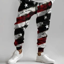 Sale OUKU Men's American US Flag Patriotic Sweatpants Joggers Pants Trousers Mid Waist Drawstring Elastic Waist Vintage Casual Street Dailywear Pocket Spring Fall Winter 3D Print White