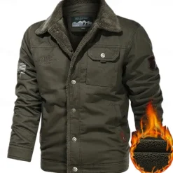 New OUKU Men's American US Flag Print Embroidered Fleece Jacket Sherpa Trucker Jacket Work Cargo Jacket Turn-Down Collar Warm Winter Cotton Jacket Vintage Casual Going Out Coat Multi-Pockets