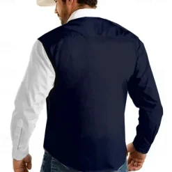 Clearance OUKU Men's American US Flag Shirt Western Shirt Cowboy Shirt Long Sleeve Vintage Retro Outdoor Casual WorkWear Summer Spring Fall Turndown Front Two Pockets Button Up Shirts White Dark Blue