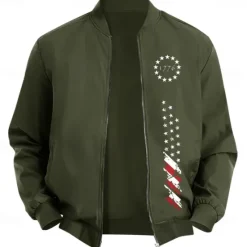 Online OUKU Men's American US Flag Stars Bomber Jacket Coat Casual Sports Outdoor Daily Wear Side Pockets Zip Front Graphic Fall Winter Standing Collar Long Sleeve Black Red Army Green
