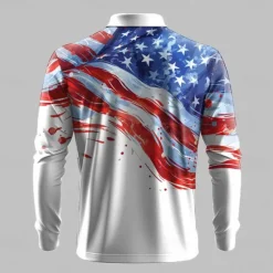 Discount OUKU Men's American US Flag Veterans Waffle Polo Shirts Golf Polos Shirts Long Sleeve Polo Shirts Collar Funny Vacation Party Evening Wear Dailywear Buttons 3D Print Spring Fall Winter White