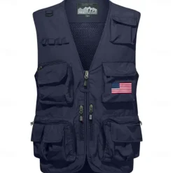 Clearance OUKU Men's American US Flag Waistcoat Gilet Fishing Vest Tactical Practical Removable Casual Sports Outdoor Fishing Photography Mesh Side Pockets Quick Dry Collarless Sleeveless Army Green Dark Blue