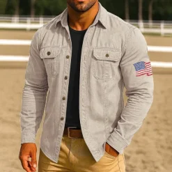 Clearance OUKU Men's American US Flag Work Shirt Western Shirt Cargo Shirt Long Sleeve Casual Tactical Sports Outdoor WorkWear Spring Fall Turndown Front Two Pockets Button Up Shirts Black Army Green Red Blue Orange