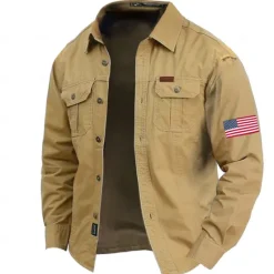 Hot OUKU Men's American US Flag Work Shirt Western Shirt Cargo Shirt Long Sleeve Casual Tactical Sports & Outdoor Going out Winter Spring & Fall Turndown Print Army Green Blue Khaki