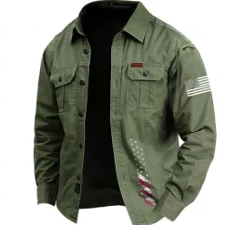 Discount OUKU Men's American US Flag Work Shirt Western Shirt Cargo Shirt Long Sleeve Casual Tactical Sports & Outdoor Going out Winter Spring & Fall Turndown Print Black Army Green Blue Khaki