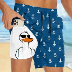 Best OUKU Men's Anchor Funny Duck Lined Shorts 2 in 1 Board Shorts Swim Shorts Mid Waist Hawaiian Vacation Holiday Beach Wear Side Pockets With Compression Liner Elastic Drawstring Waist Designer Clothing