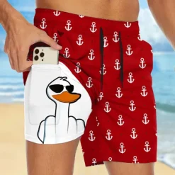 Best OUKU Men's Anchor Funny Duck Lined Shorts 2 in 1 Board Shorts Swim Shorts Mid Waist Hawaiian Vacation Holiday Beach Wear Side Pockets With Compression Liner Elastic Drawstring Waist Designer Clothing