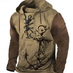 New OUKU Men's Anchor Hoodie Hoodies Sweatshirt Fashion Cool Long Sleeve Hooded Drawstring Fall Winter Designer Brown