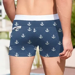 Online OUKU Men's Anchor Swimming Trunks Board Shorts Swim Shorts Mid Waist Fashion Designer Surfing Holiday Beach Pocket Drawstring Elastic Waist Designer Clothing Apparel