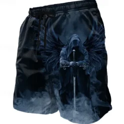 Hot OUKU Men's Angel Death Halloween Costumes Swim Trunks Swim Shorts Board Shorts Mid Waist Dark Gothic Style Holiday Streetwear Side Pockets Mesh Lining Elastic Drawstring Waist Designer Clothing Apparel