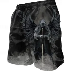 Hot OUKU Men's Angel Death Halloween Costumes Swim Trunks Swim Shorts Board Shorts Mid Waist Dark Gothic Style Holiday Streetwear Side Pockets Mesh Lining Elastic Drawstring Waist Designer Clothing Apparel