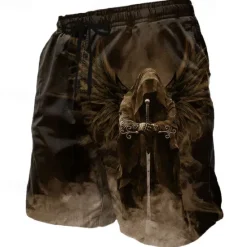 Hot OUKU Men's Angel Death Halloween Costumes Swim Trunks Swim Shorts Board Shorts Mid Waist Dark Gothic Style Holiday Streetwear Side Pockets Mesh Lining Elastic Drawstring Waist Designer Clothing Apparel