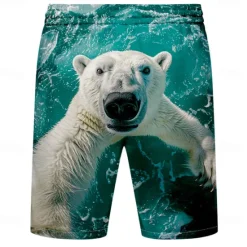 OUKU Men's Animal Bear Funny Swim Shorts Board Shorts Swimming Trunks Mid Waist Streetwear Hawaiian Casual Daily Holiday Pocket Drawstring Elastic Waist Designer Clothing Apparel