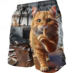 New OUKU Men's Animal Cat Funny Swim Trunks Swim Shorts Board Shorts Mid Waist Streetwear Hawaiian Casual Daily Holiday Pocket Drawstring Elastic Waist Designer Clothing Apparel