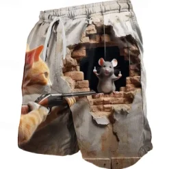 New OUKU Men's Animal Cat Funny Swim Trunks Swim Shorts Board Shorts Mid Waist Streetwear Hawaiian Casual Daily Holiday Pocket Drawstring Elastic Waist Designer Clothing Apparel