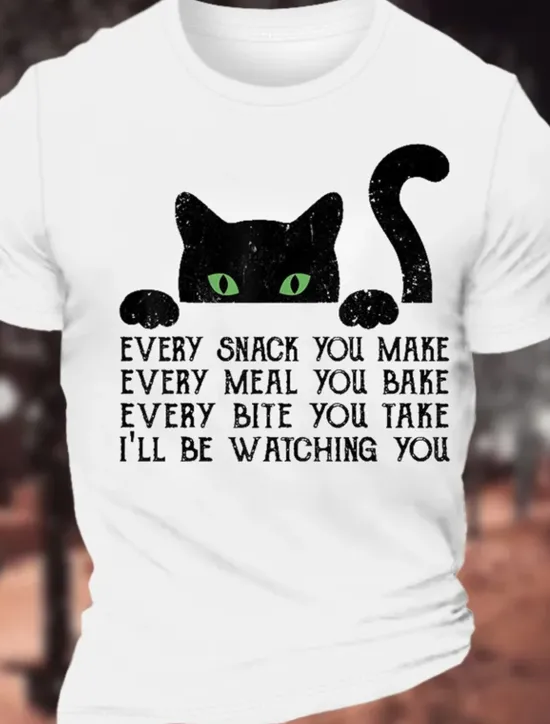 New OUKU Men's Animal Cat Letter Graphic Prints T Shirt Graphic Tee 100% Cotton Short Sleeve Graphic Shirt White Burgundy Grey Comfortable Tee Vacation Street Fashion Designer Clothing