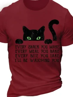 New OUKU Men's Animal Cat Letter Graphic Prints T Shirt Graphic Tee 100% Cotton Short Sleeve Graphic Shirt White Burgundy Grey Comfortable Tee Vacation Street Fashion Designer Clothing