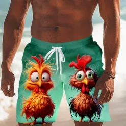 Sale OUKU Men's Animal Chick Funny Swim Shorts Board Shorts Swimming Trunks Mid Waist Streetwear Hawaiian Vacation Drawstring Mesh Lining Elastic Waist Designer Clothing Apparel