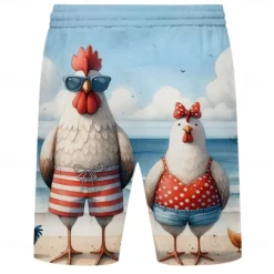 Sale OUKU Men's Animal Chick Funny Swim Trunks Swim Shorts Board Shorts Mid Waist Streetwear Hawaiian Vacation Drawstring Mesh Lining Elastic Waist Designer Clothing Apparel Light Blue