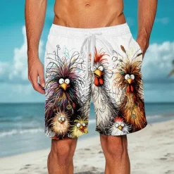 Hot OUKU Men's Animal Chick Funny Waffle Shorts Sweat Shorts Casual Shorts Mid Waist Fashion Casual Vacation Jogging Workout Elastic Drawstring Waist Shorts with Pockets Designer Clothing Apparel