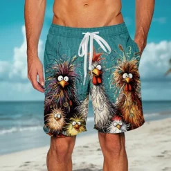 Hot OUKU Men's Animal Chick Funny Waffle Shorts Sweat Shorts Casual Shorts Mid Waist Fashion Casual Vacation Jogging Workout Elastic Drawstring Waist Shorts with Pockets Designer Clothing Apparel
