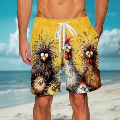 Hot OUKU Men's Animal Chick Funny Waffle Shorts Sweat Shorts Casual Shorts Mid Waist Fashion Casual Vacation Jogging Workout Elastic Drawstring Waist Shorts with Pockets Designer Clothing Apparel