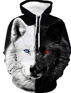 Clearance OUKU Men's Animal Color Block Wolf Graphic Prints Hoodie Hoodies Sweatshirt Designer Casual Long Sleeve Hooded Daily Sports 1 2 Print Spring & Fall Designer