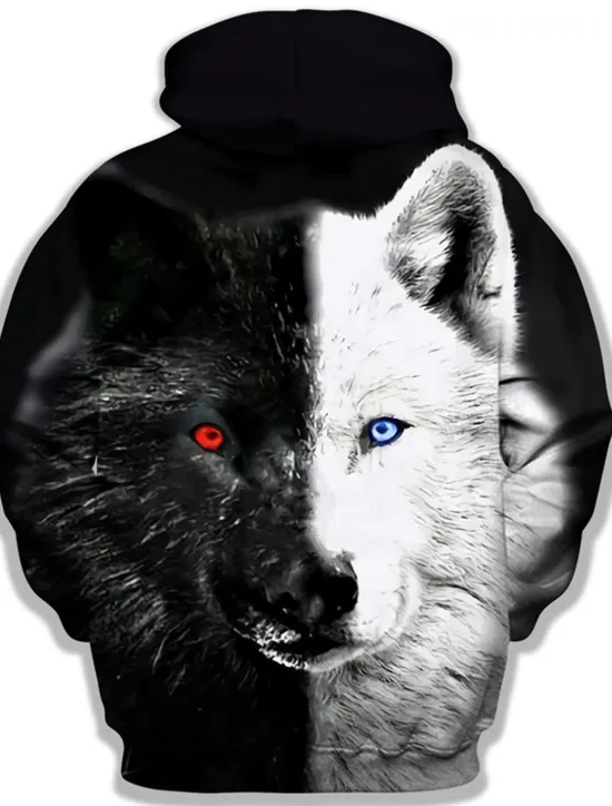 Clearance OUKU Men's Animal Color Block Wolf Graphic Prints Hoodie Hoodies Sweatshirt Designer Casual Long Sleeve Hooded Daily Sports 1 2 Print Spring & Fall Designer