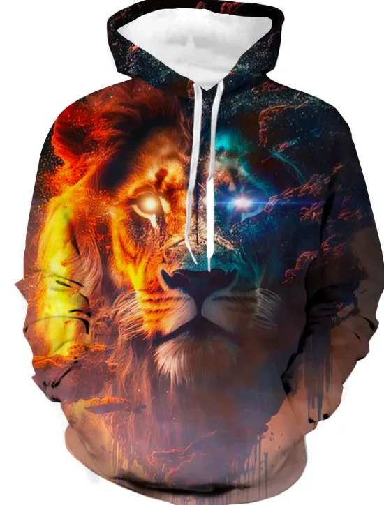 Clearance OUKU Men's Animal Color Block Wolf Graphic Prints Hoodie Hoodies Sweatshirt Designer Casual Long Sleeve Hooded Daily Sports 1 2 Print Spring & Fall Designer