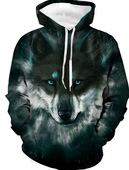 Clearance OUKU Men's Animal Color Block Wolf Graphic Prints Hoodie Hoodies Sweatshirt Designer Casual Long Sleeve Hooded Daily Sports 1 2 Print Spring & Fall Designer