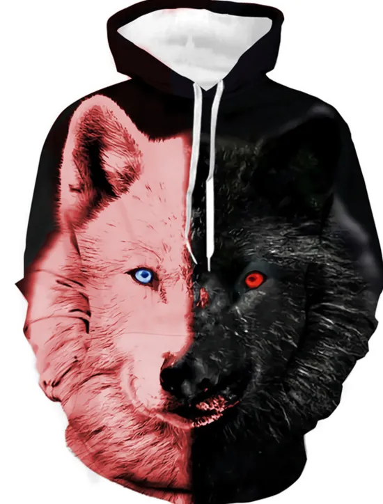 Clearance OUKU Men's Animal Color Block Wolf Graphic Prints Hoodie Hoodies Sweatshirt Designer Casual Long Sleeve Hooded Daily Sports 1 2 Print Spring & Fall Designer