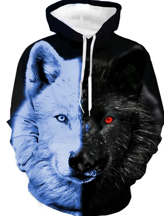 Clearance OUKU Men's Animal Color Block Wolf Graphic Prints Hoodie Hoodies Sweatshirt Designer Casual Long Sleeve Hooded Daily Sports 1 2 Print Spring & Fall Designer
