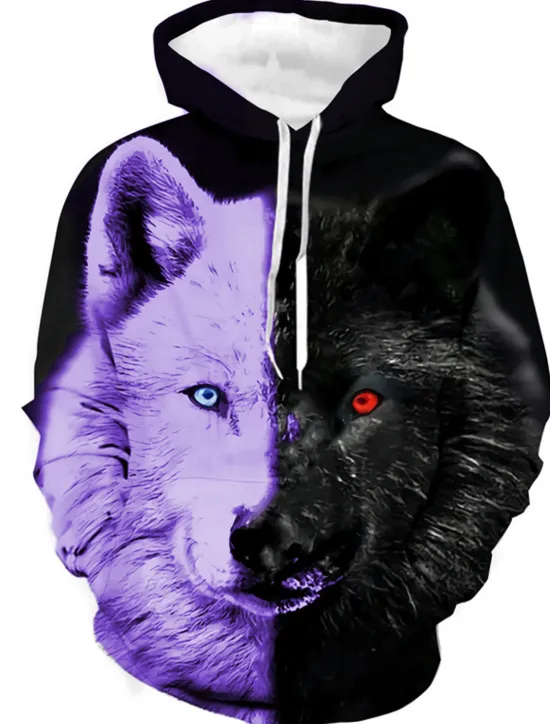 Clearance OUKU Men's Animal Color Block Wolf Graphic Prints Hoodie Hoodies Sweatshirt Designer Casual Long Sleeve Hooded Daily Sports 1 2 Print Spring & Fall Designer